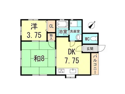 木村ハイツ(2DK/1階)の間取り写真