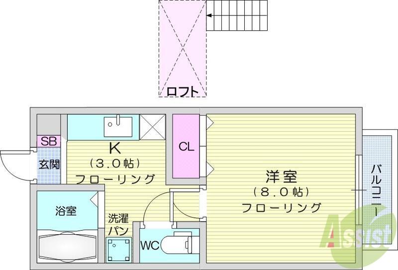カーサアタゴ(1K/2階)の間取り写真
