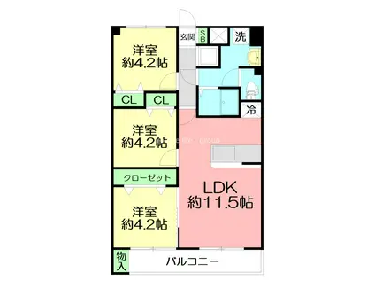 平塚グリーンハイム(3LDK/2階)の間取り写真