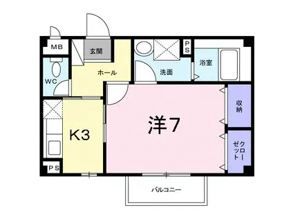 ラ・ポルト(1K/1階)の間取り写真