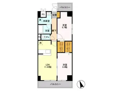 グランヒルズ(2LDK/4階)の間取り写真