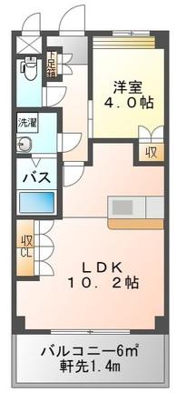 ディアフォンテーヌB(1LDK/2階)の間取り写真