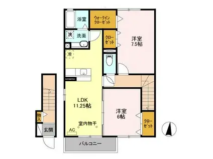 ルワ・ソレイユB棟(2LDK/2階)の間取り写真