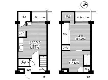 ビレッジハウス書写台 1号棟(2LDK/1階)の間取り写真