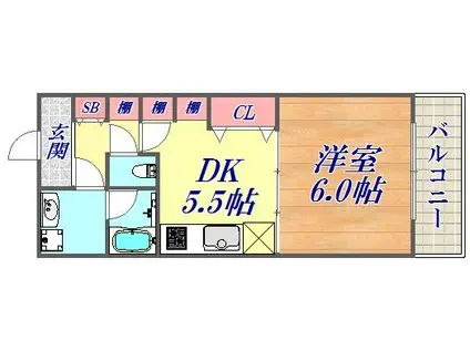 エステムプラザ神戸水木通グランクロス(1DK/12階)の間取り写真