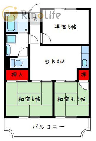 北本町パールハイツ(3DK/4階)の間取り写真
