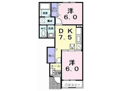 プラシードI(2DK/1階)の間取り写真