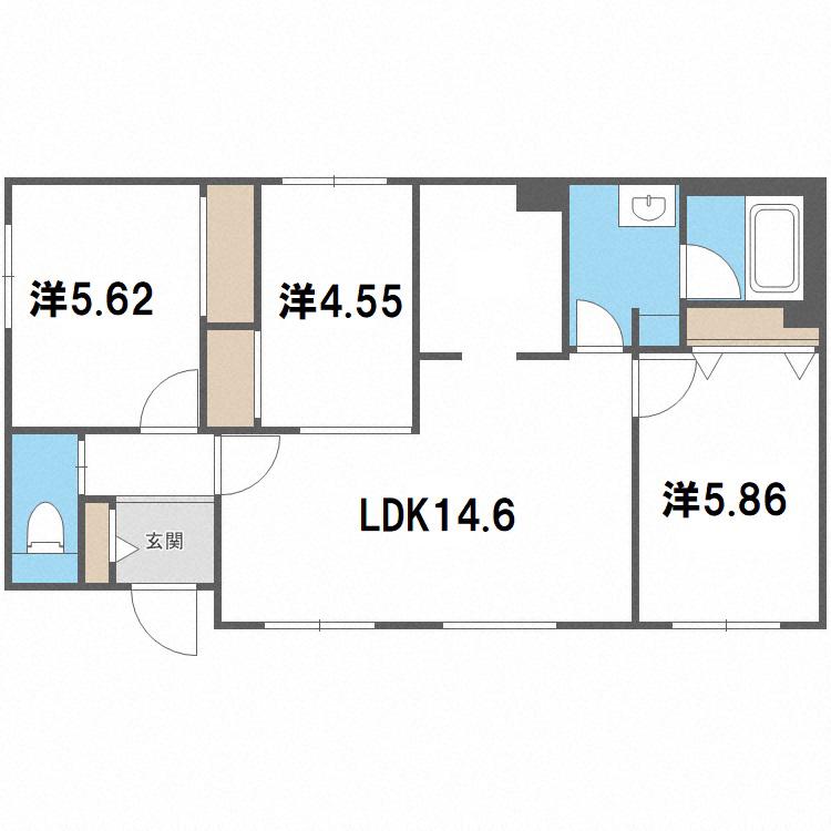 富万ヒラオカテラス(3LDK/1階)の間取り写真