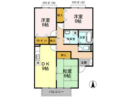 池田ファミリーゼーション B棟(3DK/1階)の間取り写真