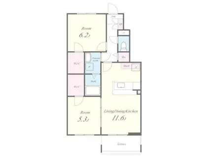 チェリーカーサ1番館(2LDK/1階)の間取り写真