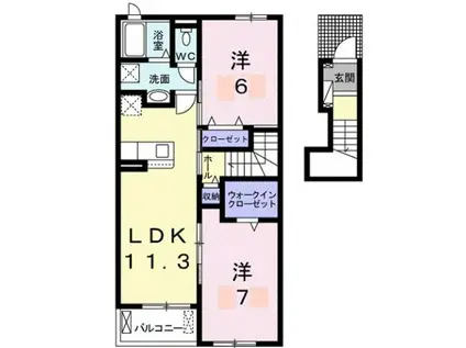 ヘリオス木太I(2LDK/2階)の間取り写真