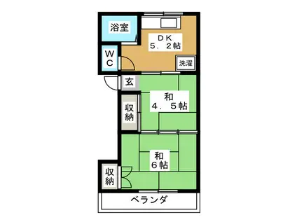 第6三上コーポ(2DK/2階)の間取り写真