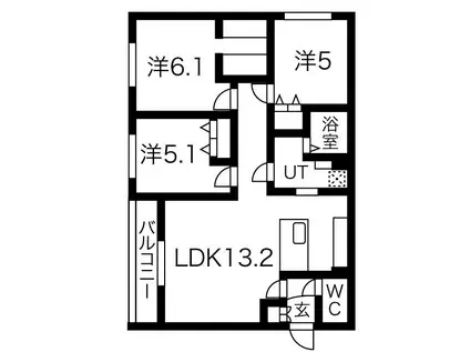 カレラ山の手(3LDK/5階)の間取り写真