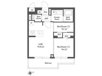 ブランシエスタ用賀(2LDK/2階)の間取り写真