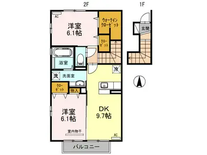 マール・ビビ B棟(2DK/2階)の間取り写真