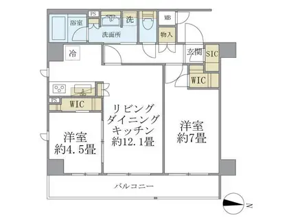 COCO-CHILL KAMEARI(2LDK/7階)の間取り写真