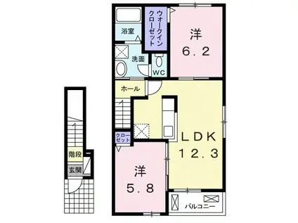 ボヌール岩橋 II(2LDK/2階)の間取り写真