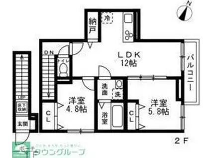 練馬区北町1丁目(2LDK/2階)の間取り写真