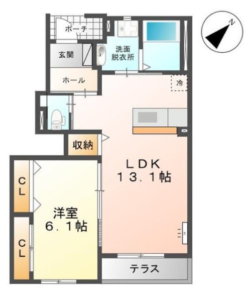 ヒューマックス中冨居(1LDK/1階)の間取り写真