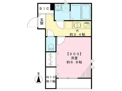 エスパシオ フェリス(1K/2階)の間取り写真
