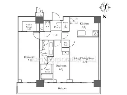 ザ・パークハウス晴海タワーズティアロレジデンス(2LDK/48階)の間取り写真