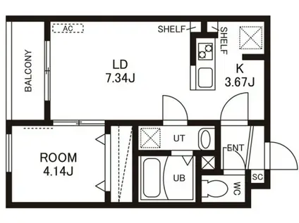 シェリム竹下イースト(1LDK/2階)の間取り写真