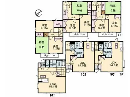 アンソレイエ(3LDK/1階)の間取り写真