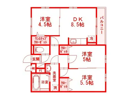 ウィルヴィラージュ2(3DK/3階)の間取り写真