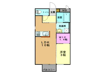 ソレイユみやびB(1LDK/2階)の間取り写真