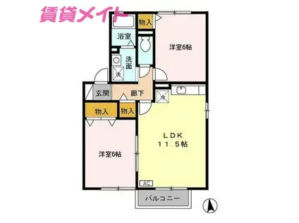 COMODO楠 B(2LDK/2階)の間取り写真