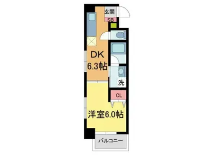 ラウル甲子園口(1DK/4階)の間取り写真