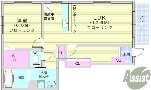 サニーブライト(1LDK/1階)の間取り写真