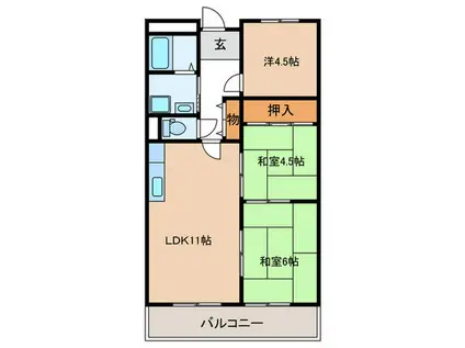 ＪＲ山陽本線 鷹取駅 徒歩8分 8階建 築39年(3LDK/2階)の間取り写真