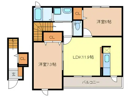 クレール (2LDK/2階)の間取り写真