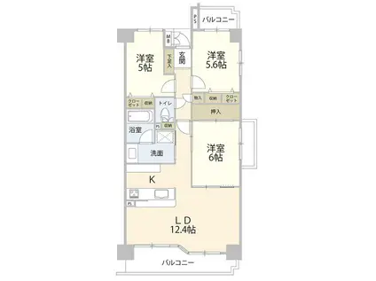 グラン・コート白川公園(3LDK/3階)の間取り写真