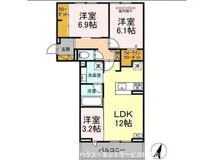 リシェスみのり台 B棟(3LDK/3階)の間取り写真