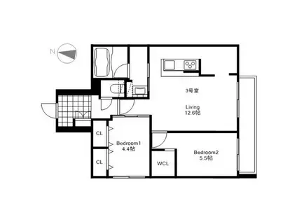 インフィニティ琴似(2LDK/3階)の間取り写真