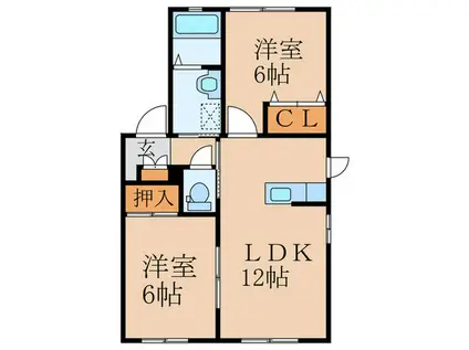 サンフラワーハイツ B棟(2LDK/1階)の間取り写真