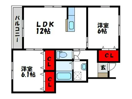 フォーサイト東郷UNIONII(2LDK/1階)の間取り写真