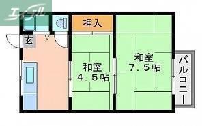 リバティーアパート(2K/1階)の間取り写真