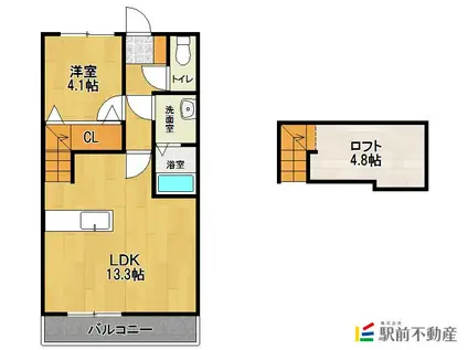 ジェニファー25A(1LDK/2階)の間取り写真