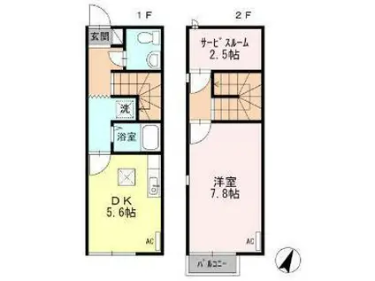 GS HOUSEII(1DK/1階)の間取り写真