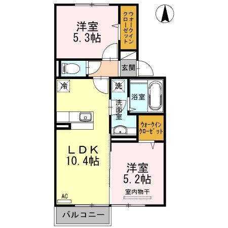 イオス B棟(2LDK/2階)の間取り写真