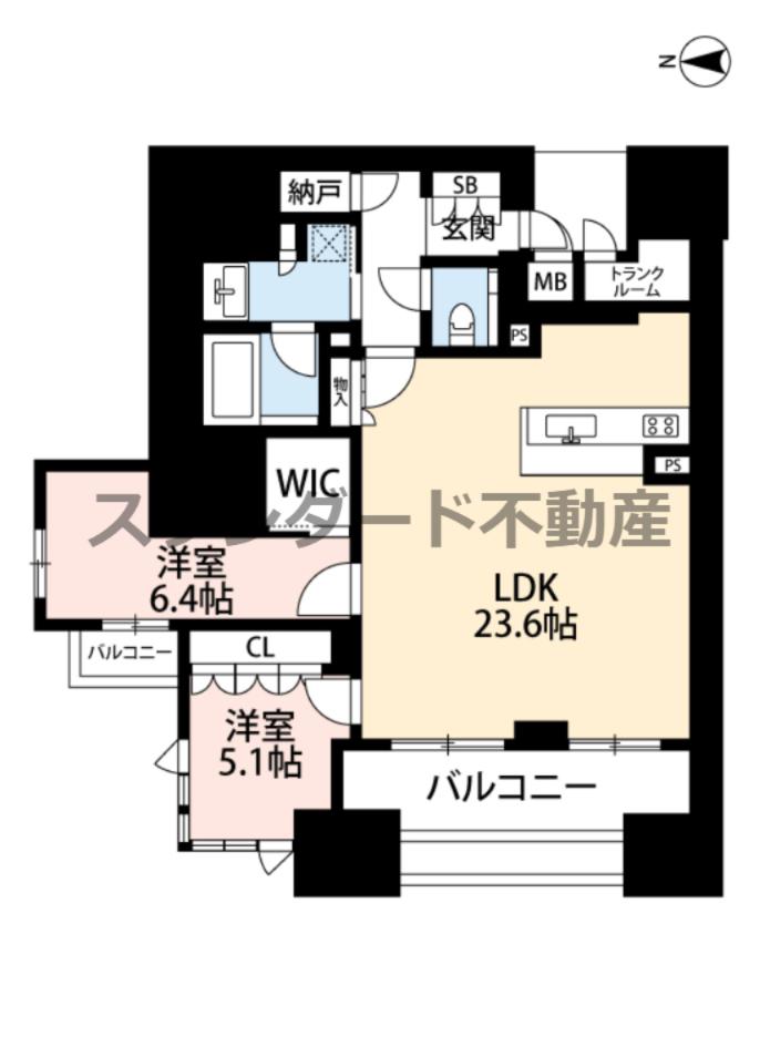 グランドメゾン北堀江レジデンス(2LDK/13階)の間取り写真