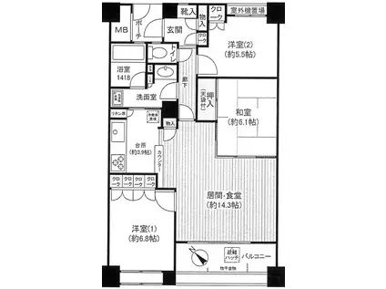 セントラルパーク・ウエストB603(3LDK/6階)の間取り写真