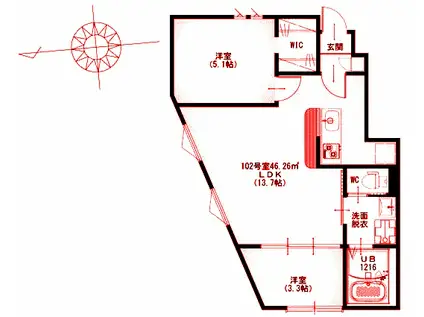 VILLEST溝のノース(2LDK/1階)の間取り写真