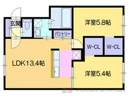 レーヴコルティーレC棟(2LDK/1階)の間取り写真