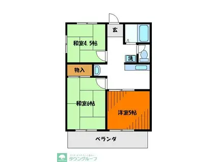 シティハイムサンライズ(2DK/1階)の間取り写真