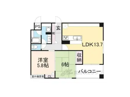 御所南グリーンマンション東洞院(2LDK/3階)の間取り写真