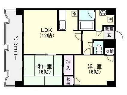 鹿児島市電谷山線 武之橋駅 徒歩7分 6階建 築37年(2LDK/5階)の間取り写真
